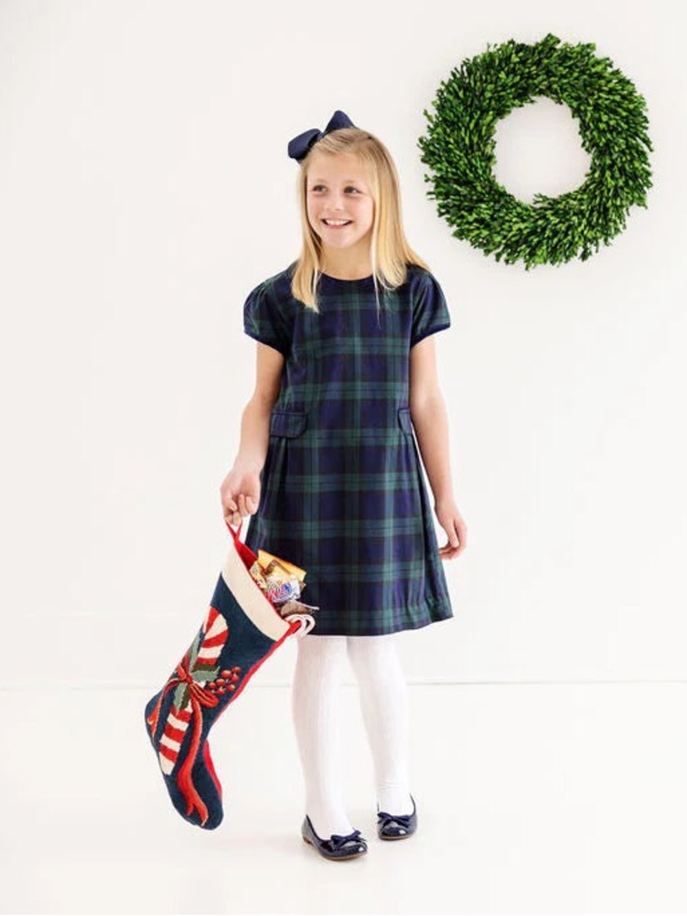TBBC Betts Bow Dress - Navy Berwick Blackwatch Plaid - Size 6
